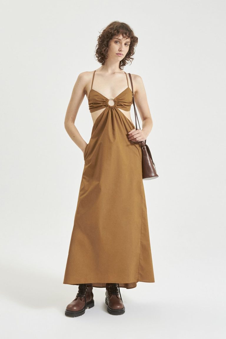 VESTIDO STRAPLESS ANTOINE TOSTADO